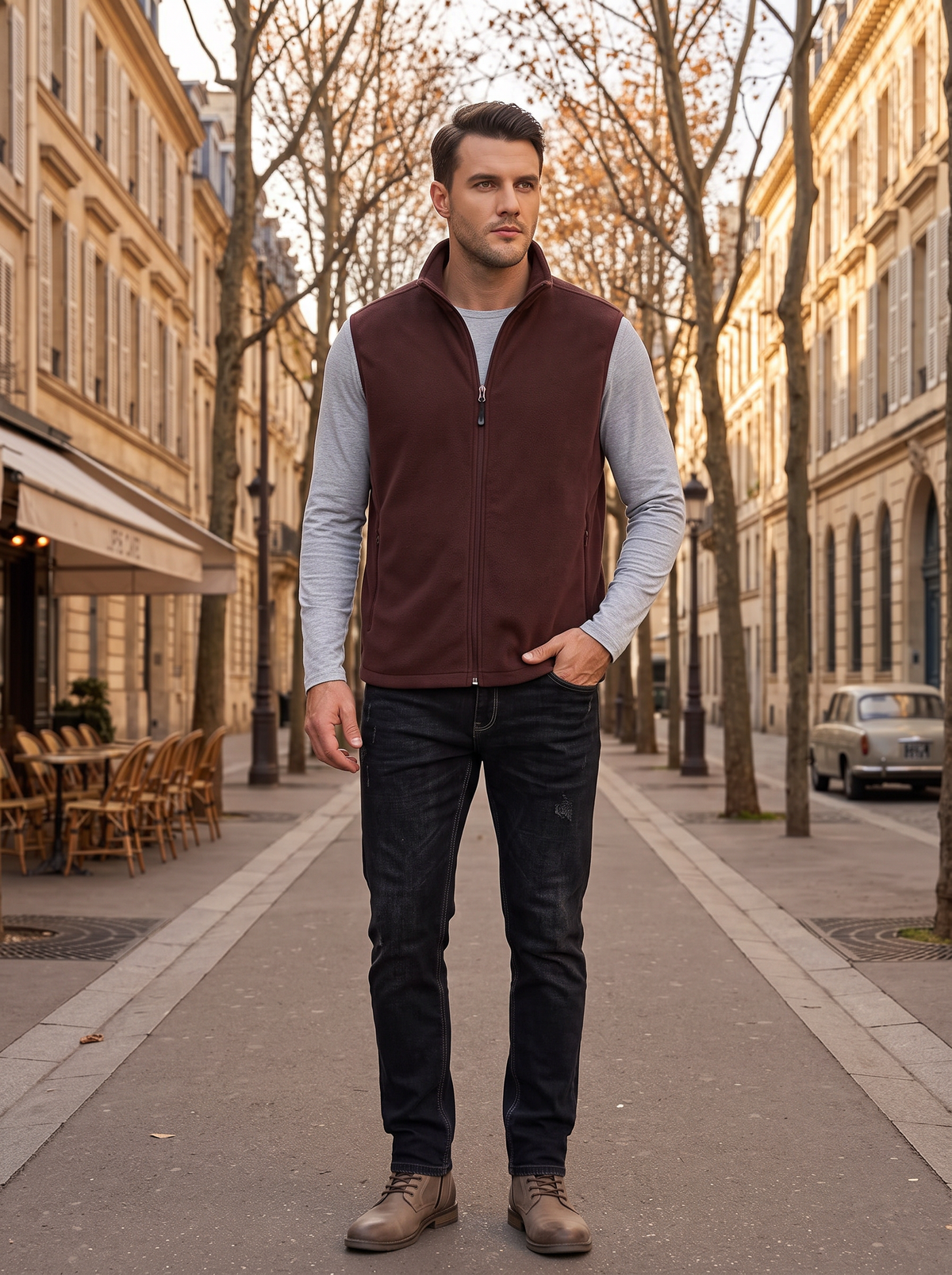 Thorne Men's Polar Fleece Vest – Full-Length Zipper, Mandarin Collar & 4 Handy Pockets