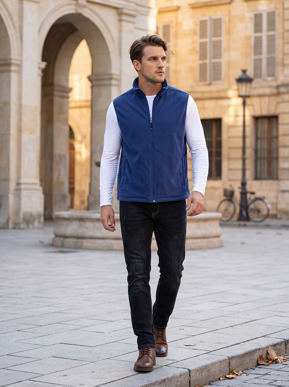 Thorne Men's Polar Fleece Vest – Full-Length Zipper, Mandarin Collar & 4 Handy Pockets