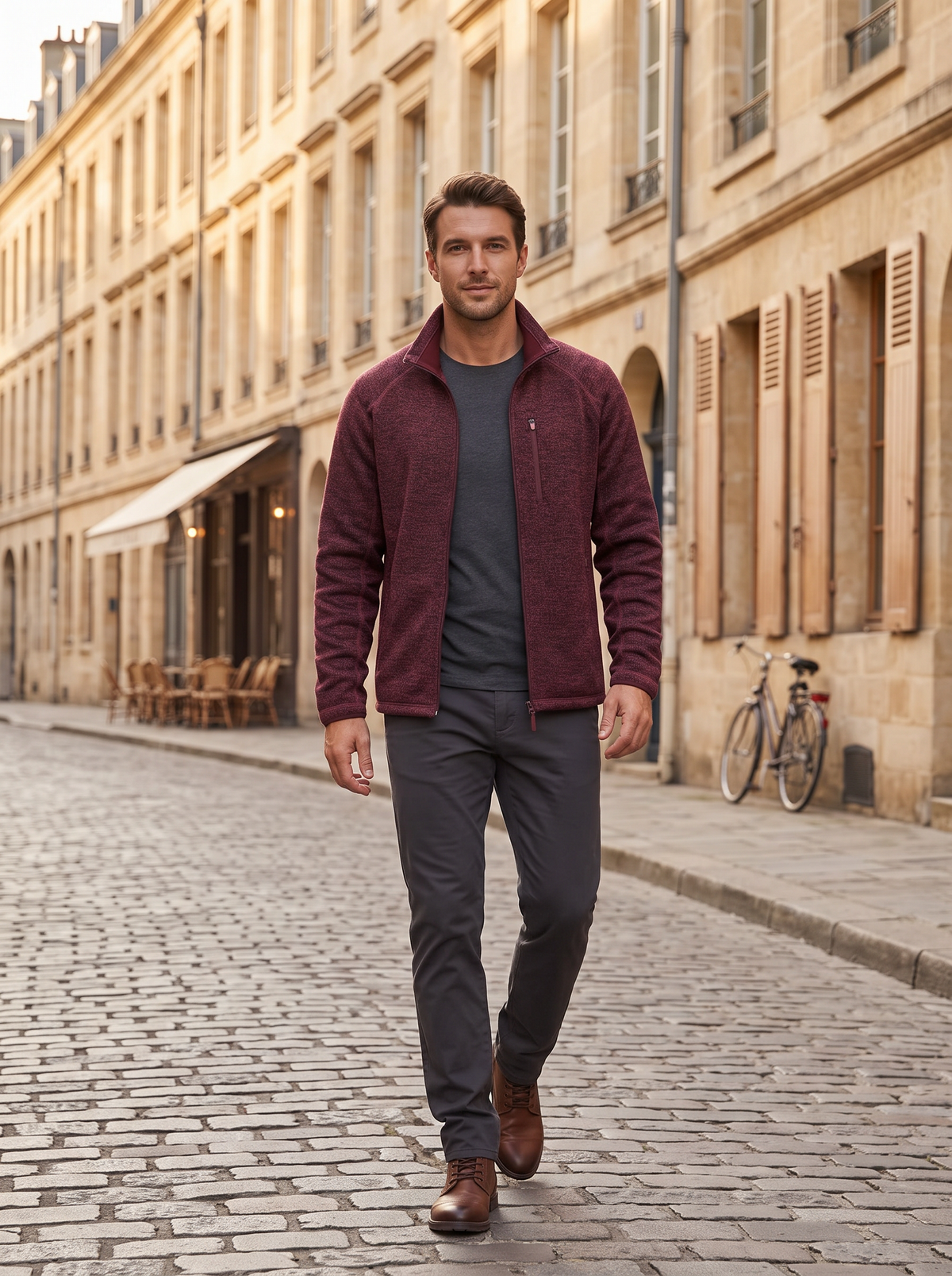 Zephyrine Men's Fleece Jacket – Mandarin Collar, Zippered Pockets & Stretchy Material