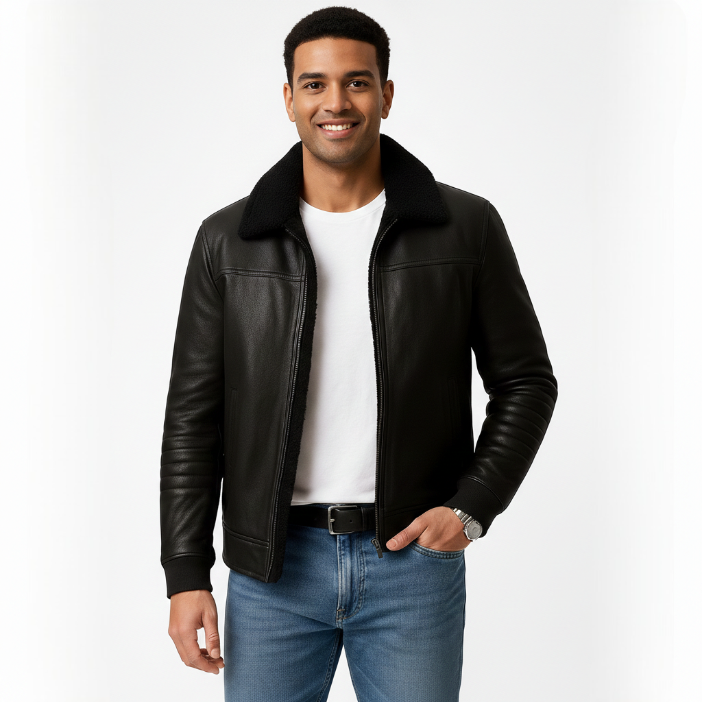 Ulmer Men's Fur-Collar Jacket – Refined Zip-Up Coat with a Modern Fitted Silhouette