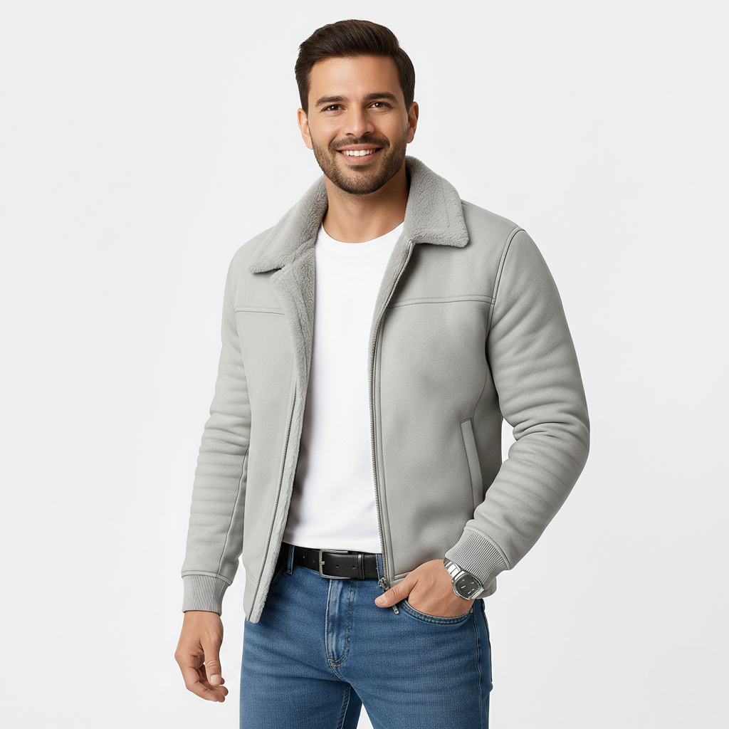Ulmer Men's Fur-Collar Jacket – Refined Zip-Up Coat with a Modern Fitted Silhouette