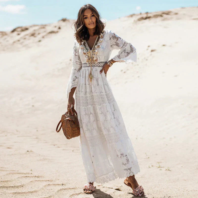 Jaxon Women's Dress – Full-Length Sleeves, Flowing Silhouette & Artsy Boho Accents