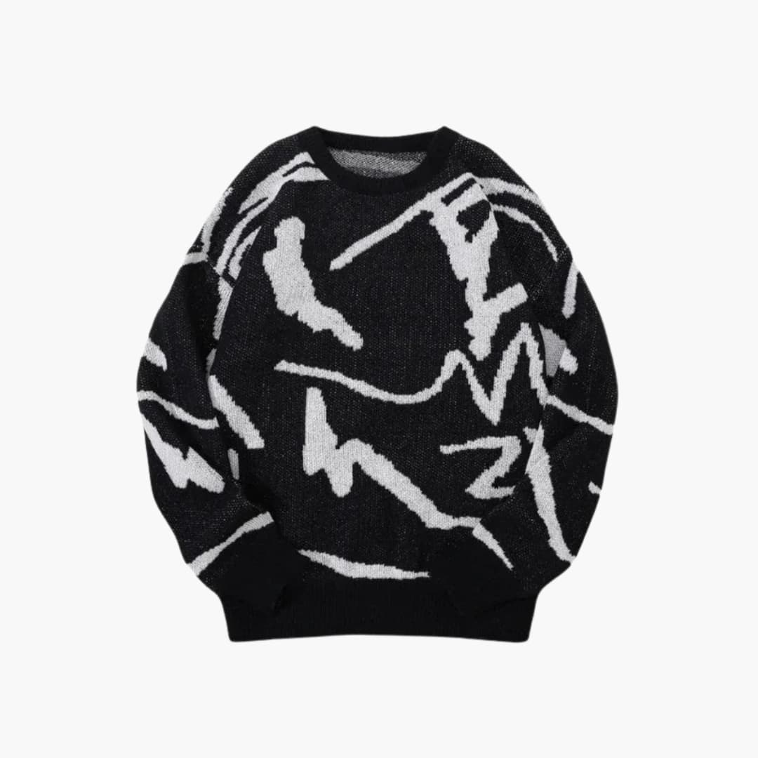 Giada Men's Knit Sweater – Abstract-Print Pullover with Ribbed Hem and Cuffs for Fall/Winter