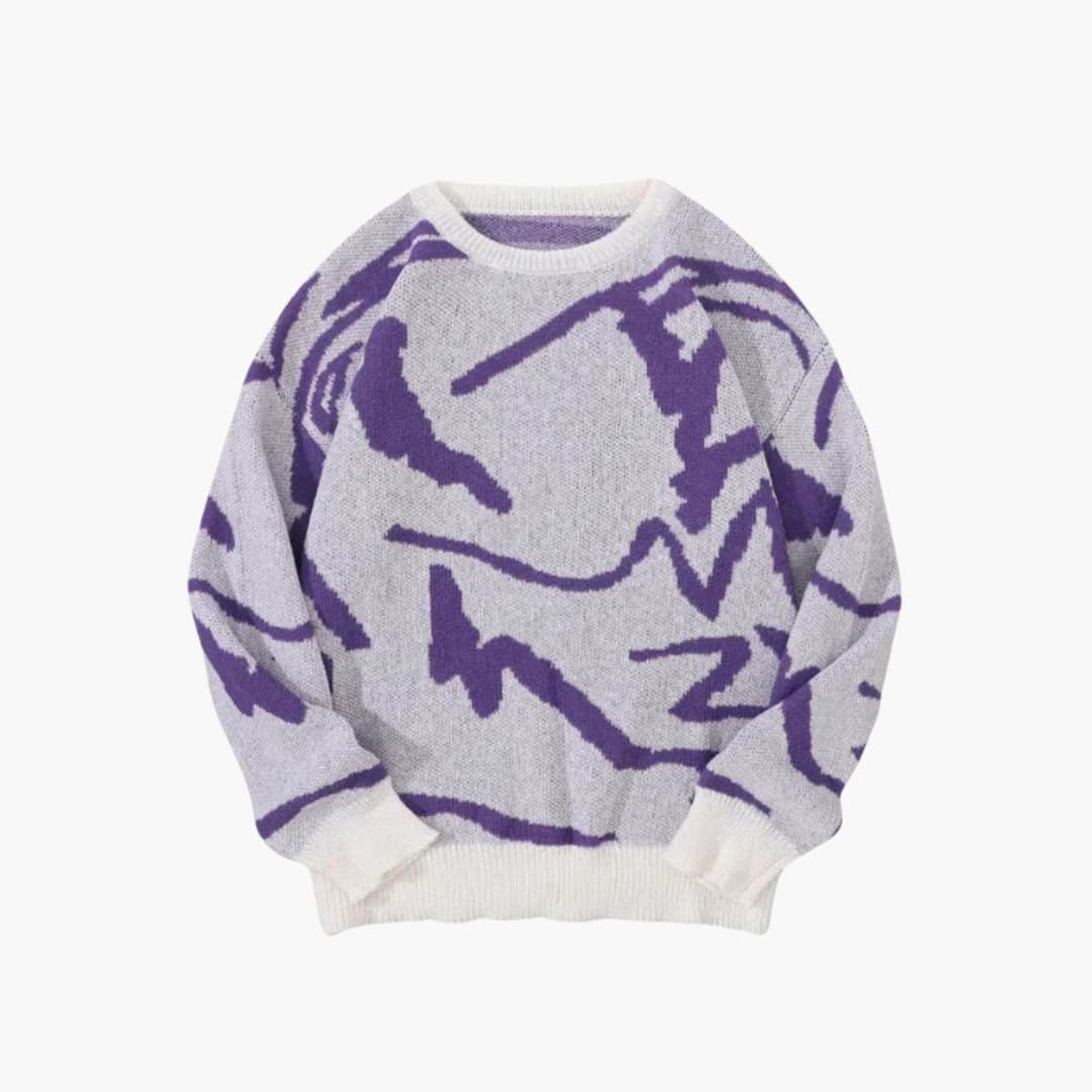 Giada Men's Knit Sweater – Abstract-Print Pullover with Ribbed Hem and Cuffs for Fall/Winter