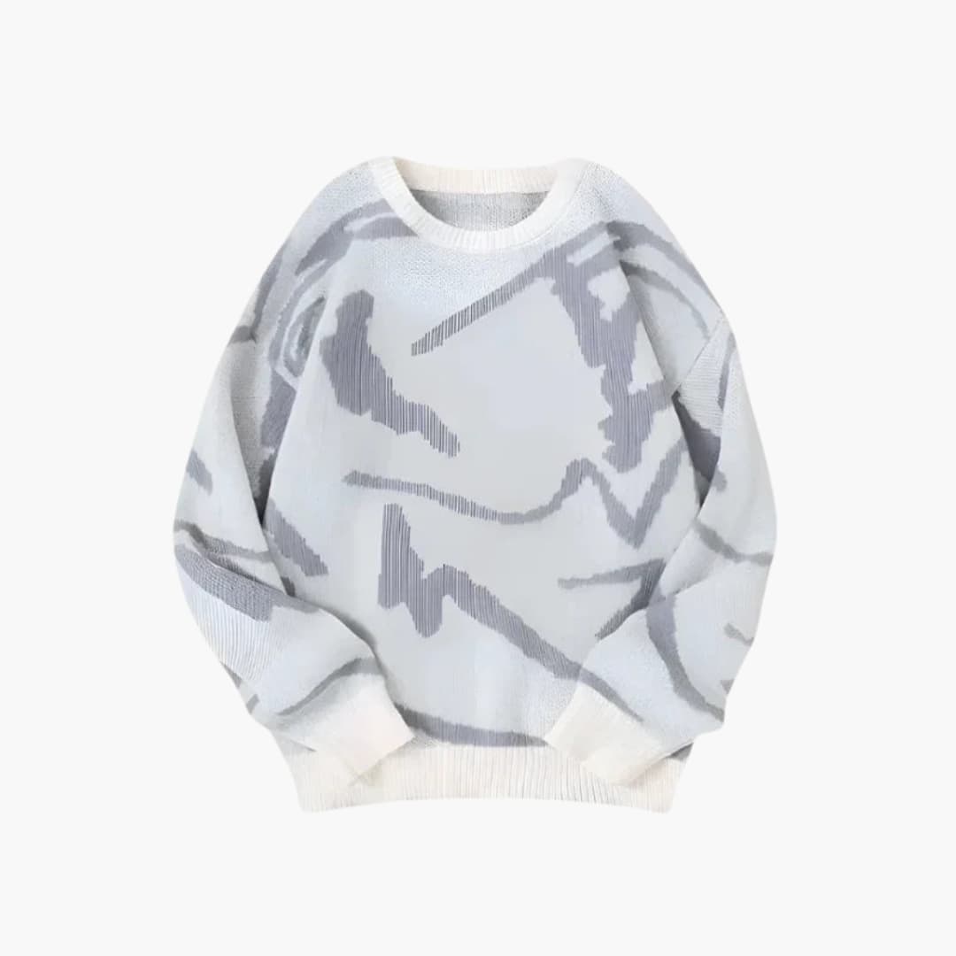 Giada Men's Knit Sweater – Abstract-Print Pullover with Ribbed Hem and Cuffs for Fall/Winter