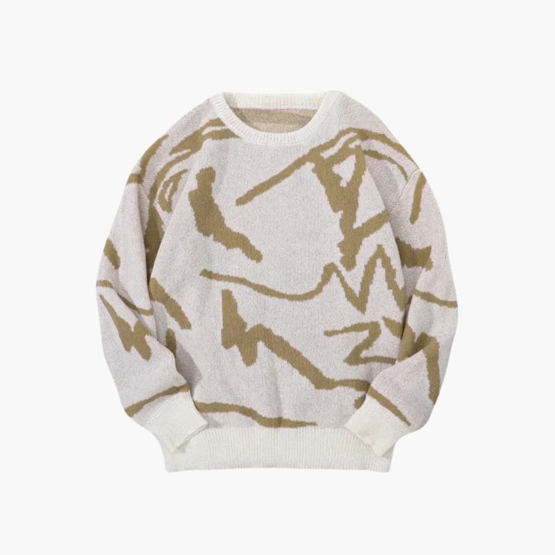 Giada Men's Knit Sweater – Abstract-Print Pullover with Ribbed Hem and Cuffs for Fall/Winter