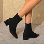 Orianna Ankle Boots for Women – Refined Suede Boots with Patent Accents & Comfy Block Heel