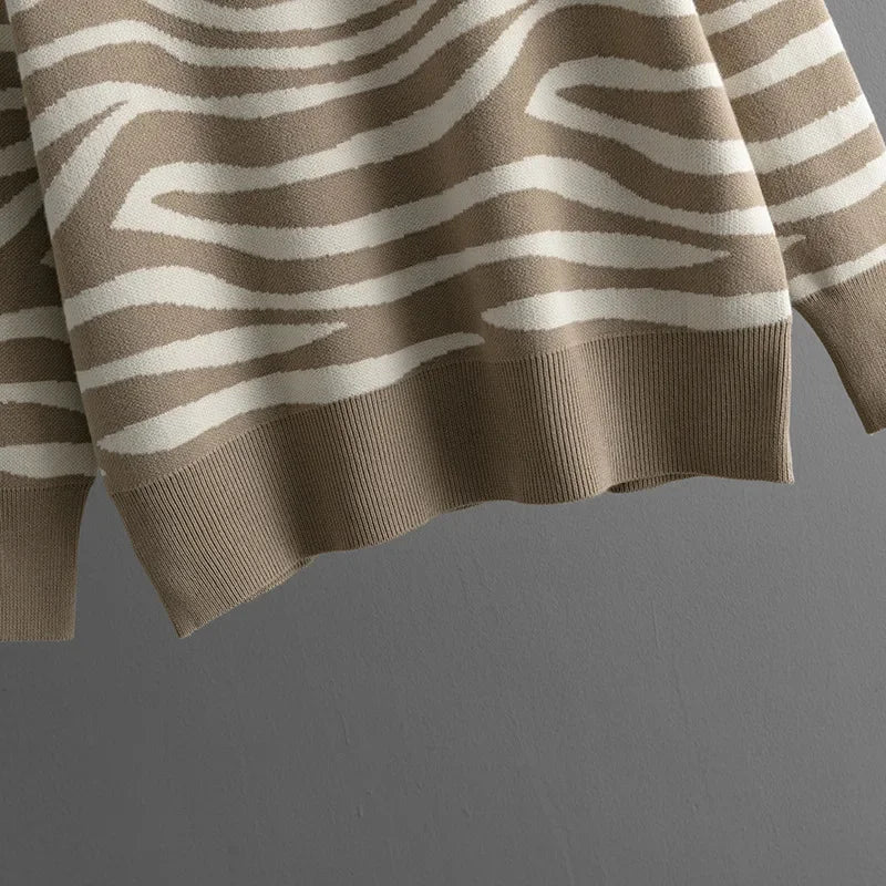 Marisela Women's Cashmere Set – Chic Zebra-Print Design, Gentle & Cozy