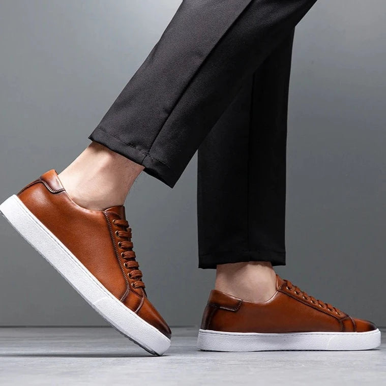 Sable Men's Leather Sneakers – Sleek Genuine Leather Sneakers with a Cushioned Sole and Timeless Design