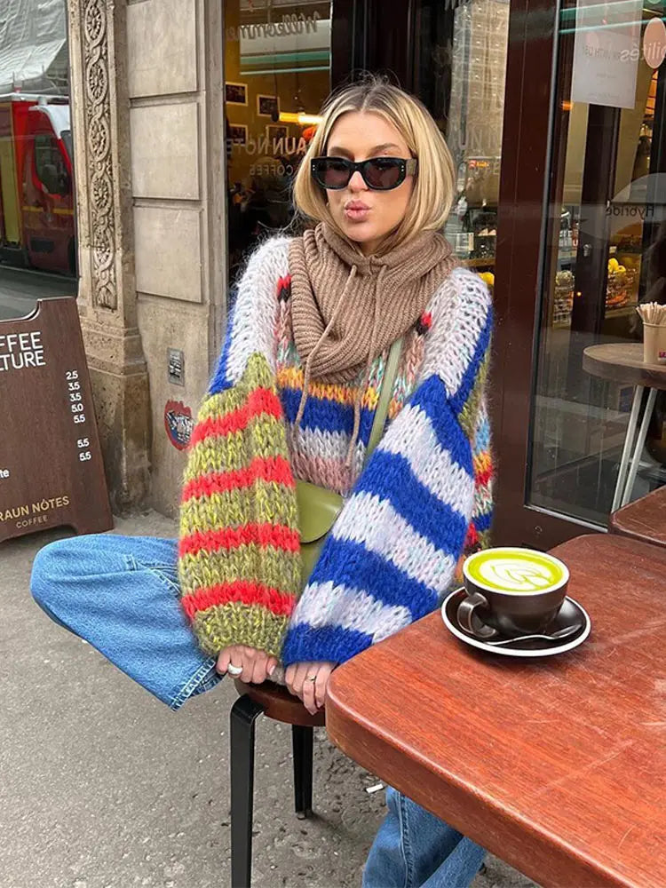 Isolde Multicolor Mohair Sweater – Bold Style & Snug Comfort for Women