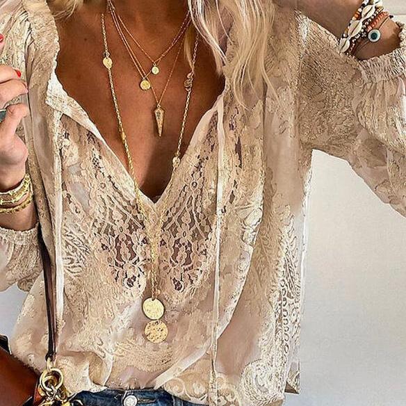 Ambrose Women's Blouse – Sophisticated Lace Blouse with Bow & Sheer Details