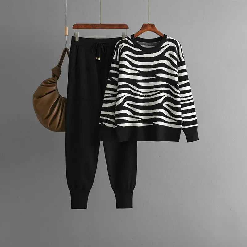Marisela Women's Cashmere Set – Chic Zebra-Print Design, Gentle & Cozy