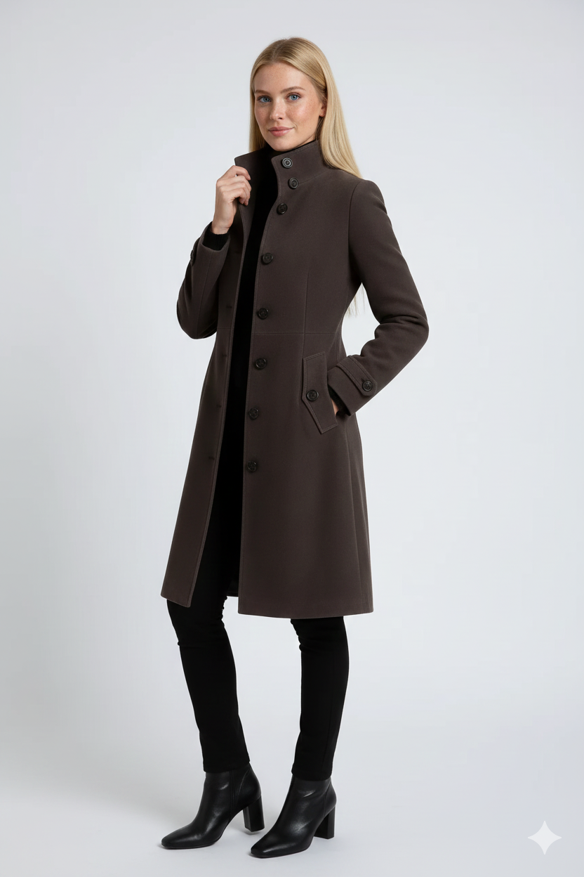 Everett Women's Trench Coat – Winter Coat with Tall Collar & Sleek Tailored Fit