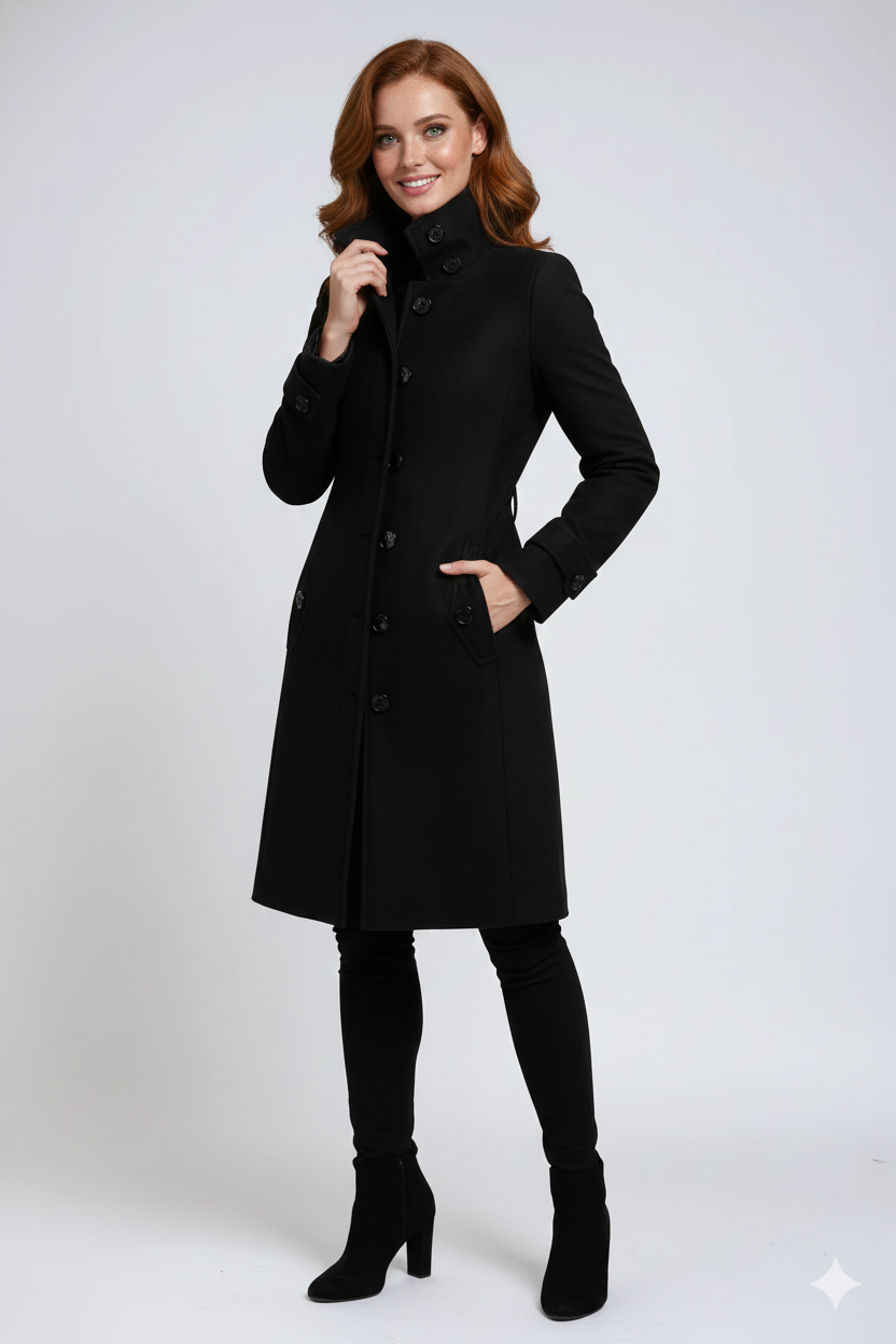 Everett Women's Trench Coat – Winter Coat with Tall Collar & Sleek Tailored Fit