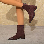 Orianna Ankle Boots for Women – Refined Suede Boots with Patent Accents & Comfy Block Heel
