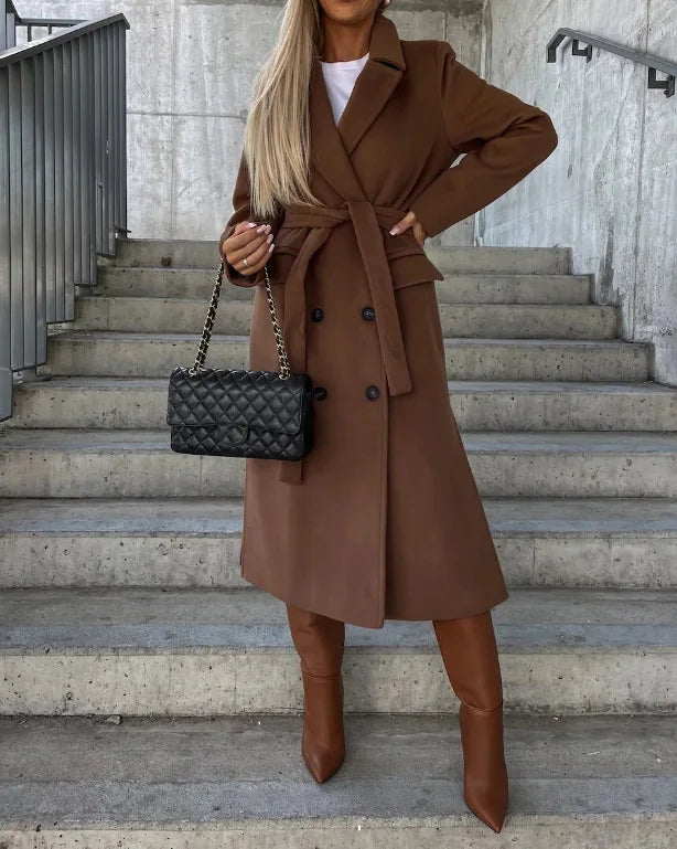 Soren Women's Long Coat – Sophisticated Winter Trench with Belt & Cozy Lining