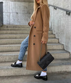Marisela Women's Wool Coat – Long Double-Breasted Coat with Structured Cut & Refined Style