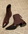 Orianna Ankle Boots for Women – Refined Suede Boots with Patent Accents & Comfy Block Heel