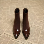 Orianna Ankle Boots for Women – Refined Suede Boots with Patent Accents & Comfy Block Heel