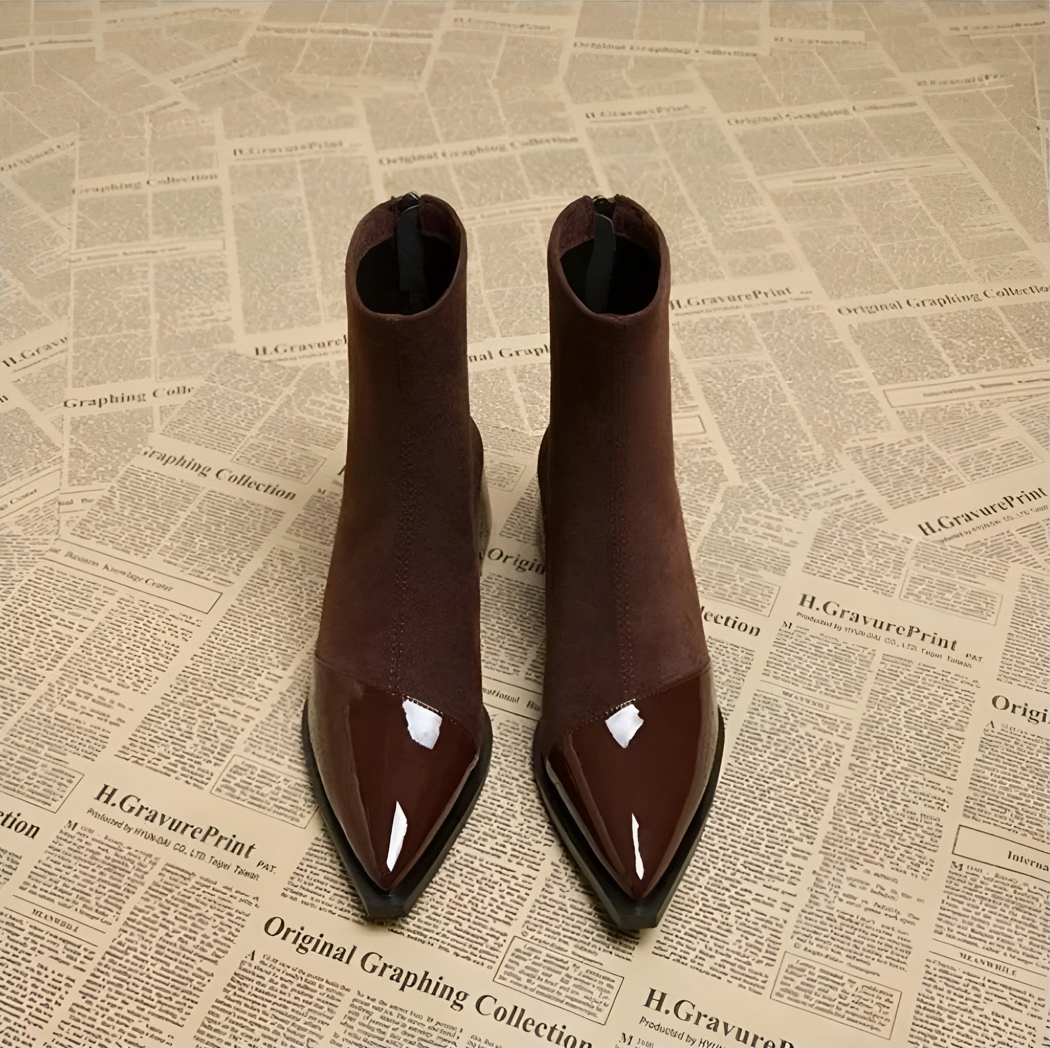 Orianna Ankle Boots for Women – Refined Suede Boots with Patent Accents & Comfy Block Heel