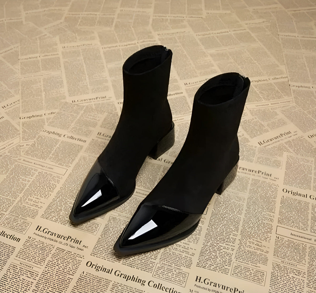 Orianna Ankle Boots for Women – Refined Suede Boots with Patent Accents & Comfy Block Heel