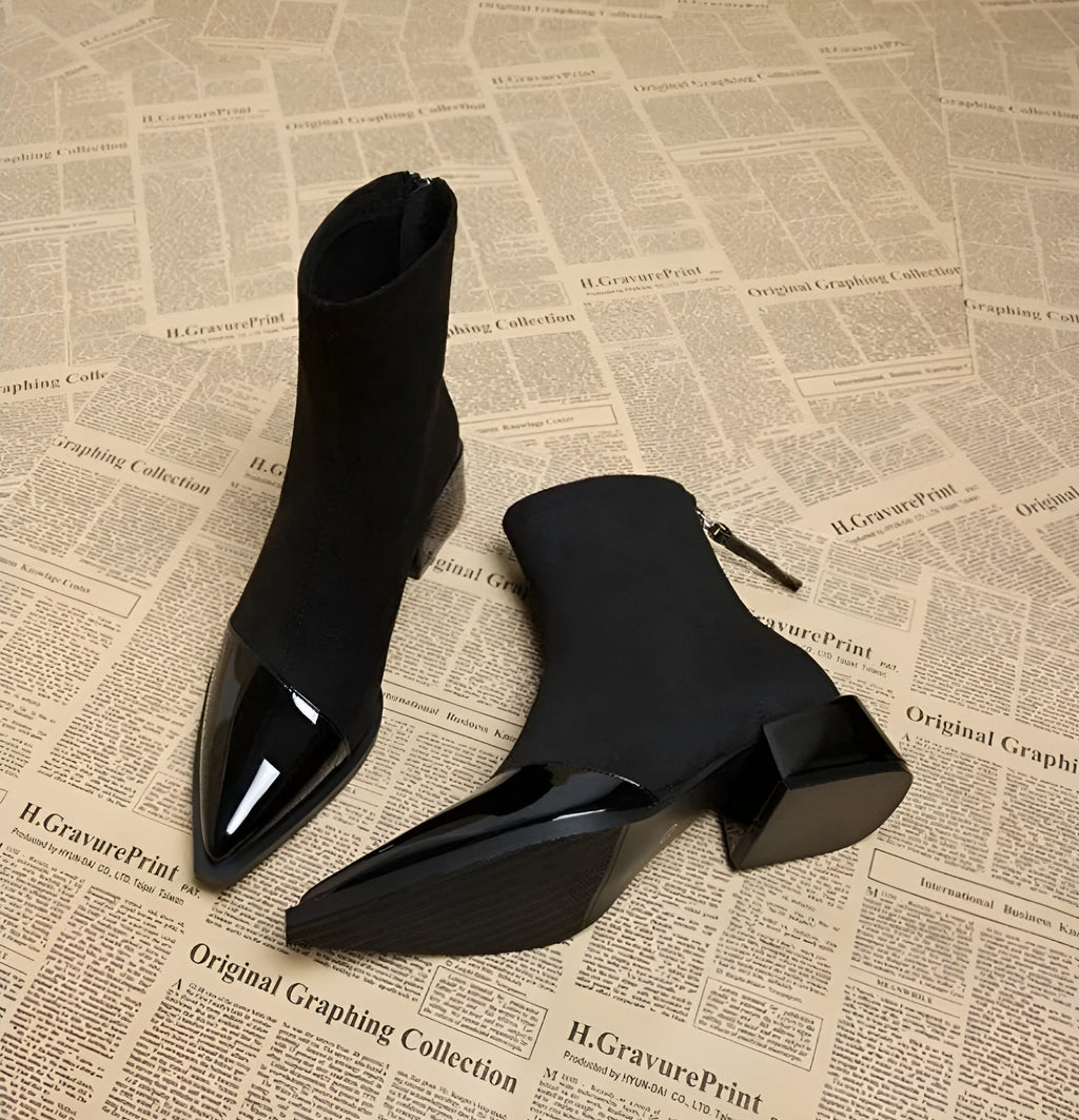 Orianna Ankle Boots for Women – Refined Suede Boots with Patent Accents & Comfy Block Heel