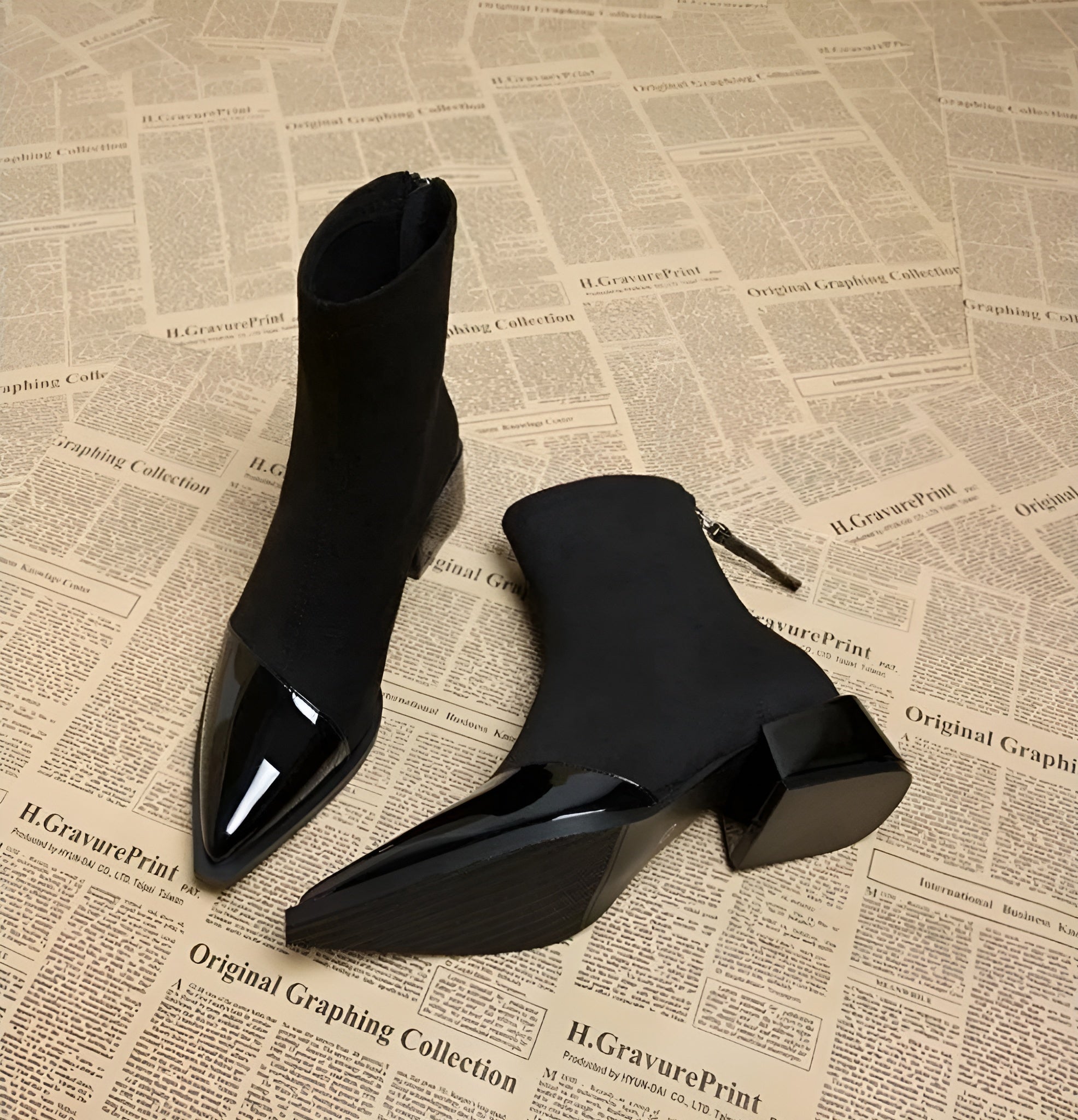 Orianna Ankle Boots for Women – Refined Suede Boots with Patent Accents & Comfy Block Heel