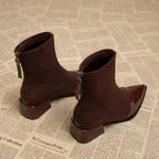 Orianna Ankle Boots for Women – Refined Suede Boots with Patent Accents & Comfy Block Heel