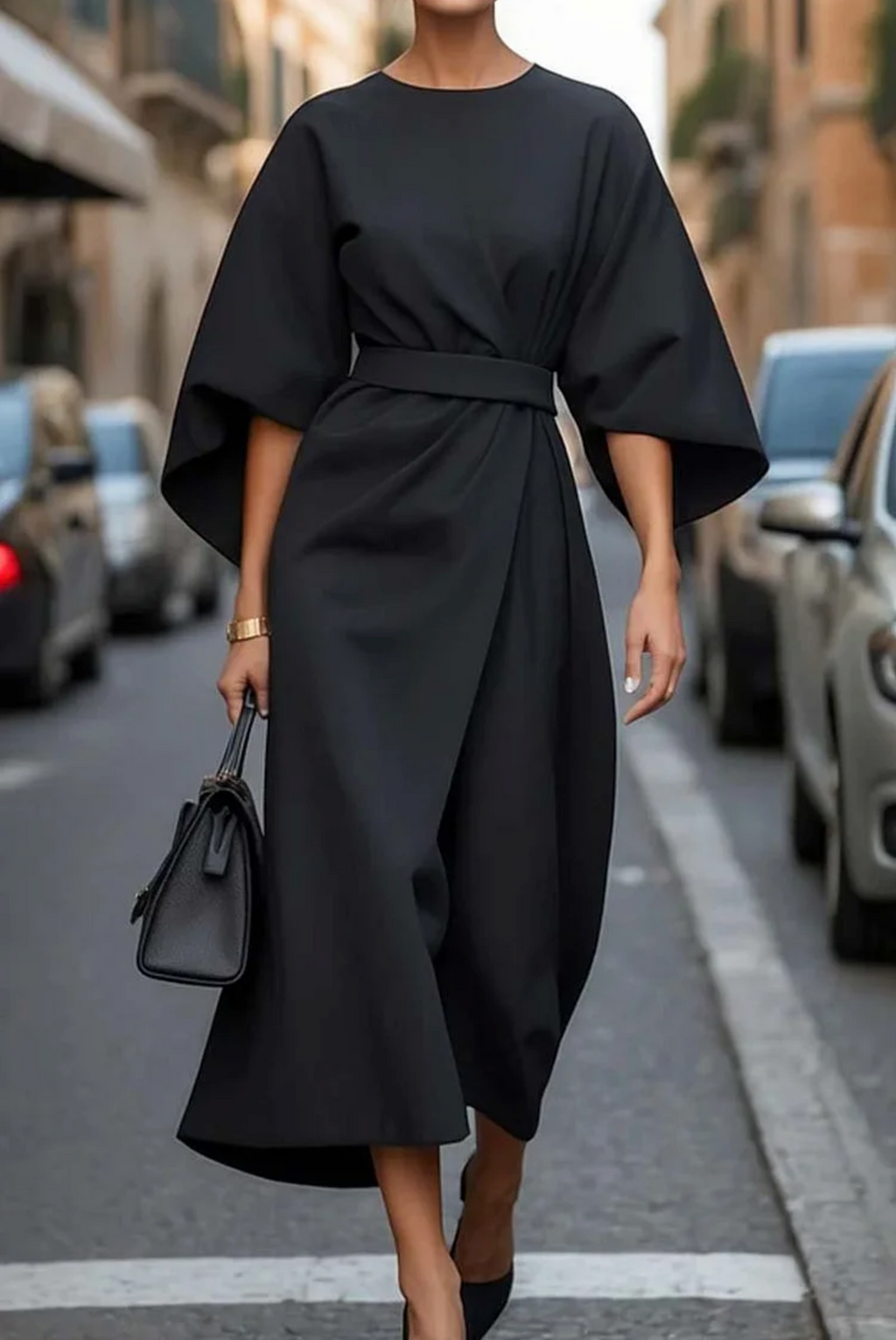 Rowan Women's Refined Dress – Feminine Design with Balloon Sleeves and Adjustable Fitted Waist