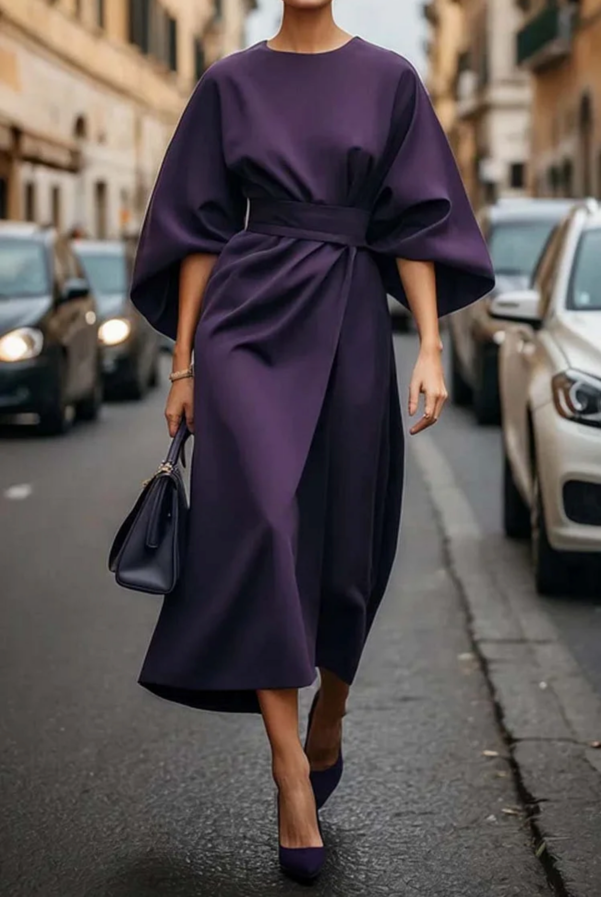 Rowan Women's Refined Dress – Feminine Design with Balloon Sleeves and Adjustable Fitted Waist