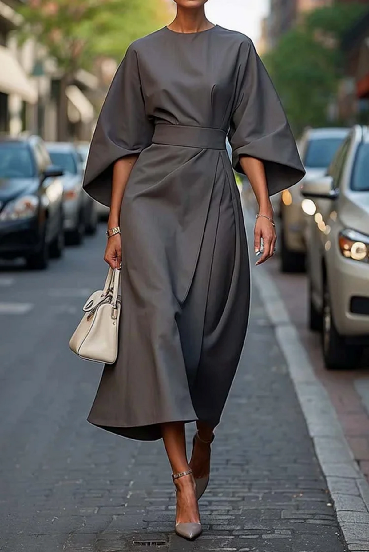 Rowan Women's Refined Dress – Feminine Design with Balloon Sleeves and Adjustable Fitted Waist