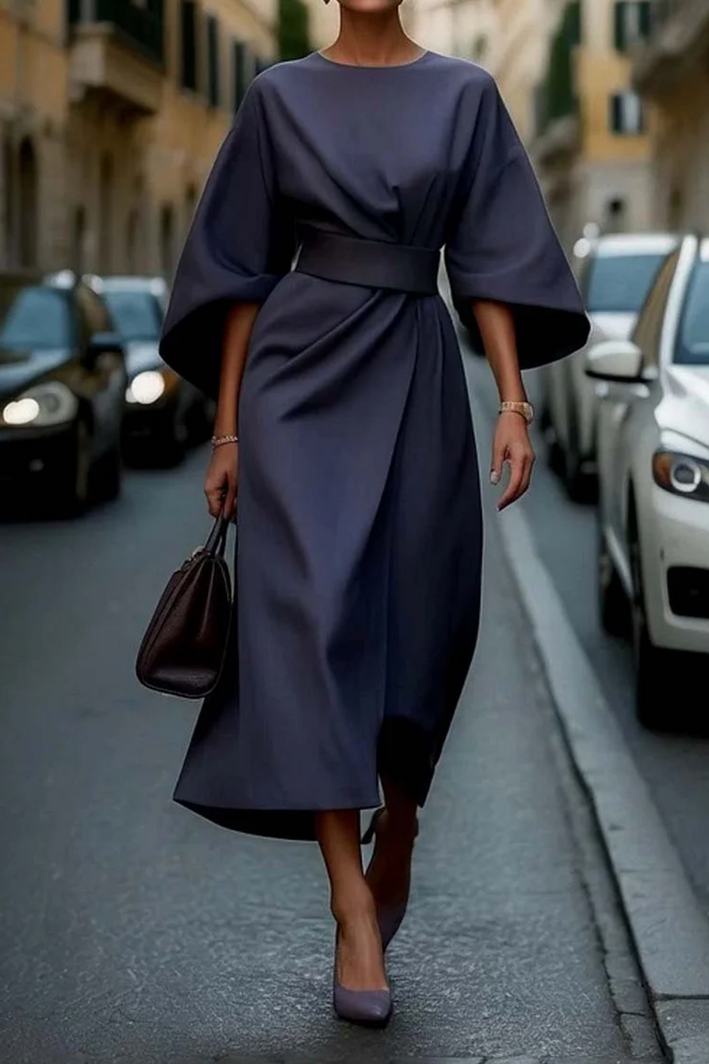 Rowan Women's Refined Dress – Feminine Design with Balloon Sleeves and Adjustable Fitted Waist