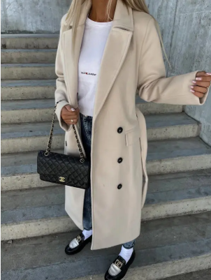 Soren Women's Long Coat – Sophisticated Winter Trench with Belt & Cozy Lining