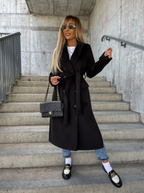 Soren Women's Long Coat – Sophisticated Winter Trench with Belt & Cozy Lining