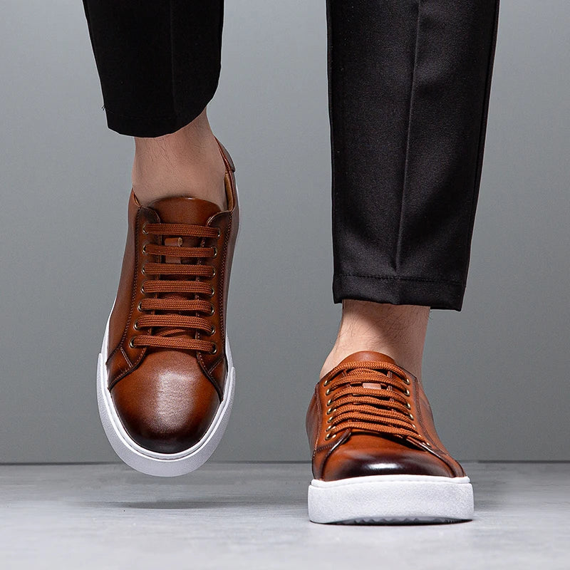Sable Men's Leather Sneakers – Sleek Genuine Leather Sneakers with a Cushioned Sole and Timeless Design