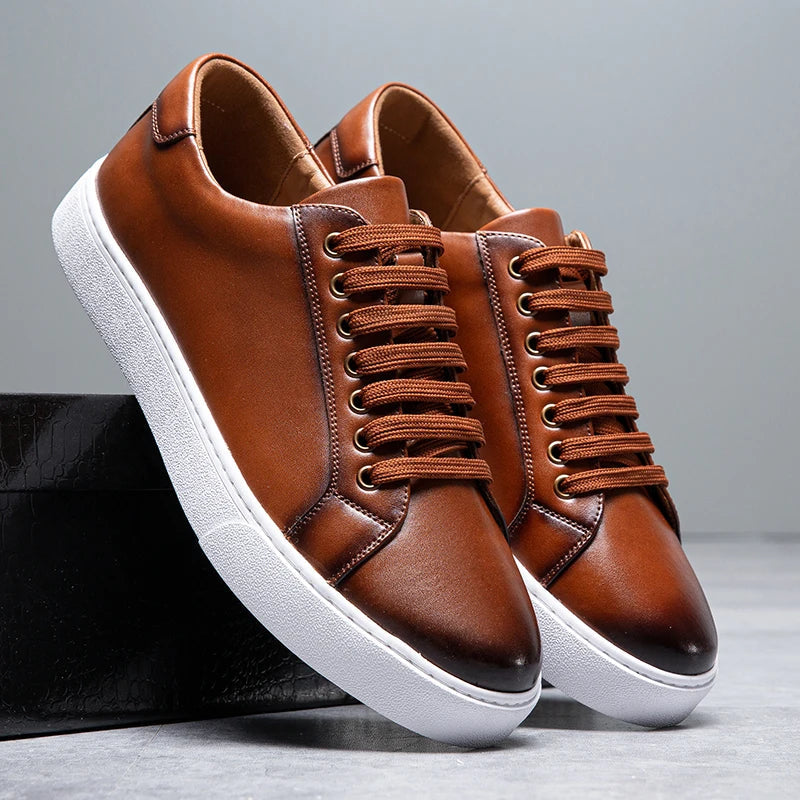 Sable Men's Leather Sneakers – Sleek Genuine Leather Sneakers with a Cushioned Sole and Timeless Design