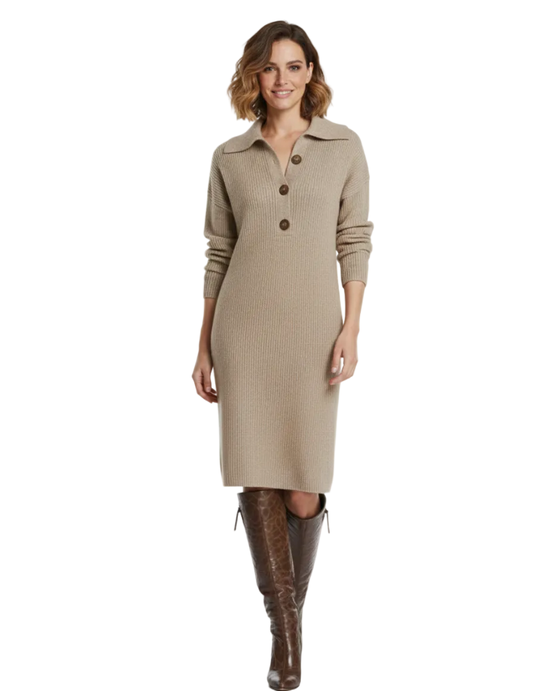 Malachi Midi Dress for Women – Comfort Fit with Collar Buttons for Sophisticated Everyday Style