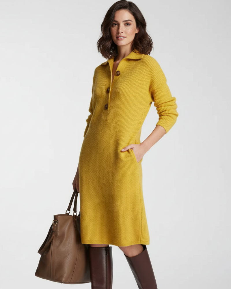 Malachi Midi Dress for Women – Comfort Fit with Collar Buttons for Sophisticated Everyday Style
