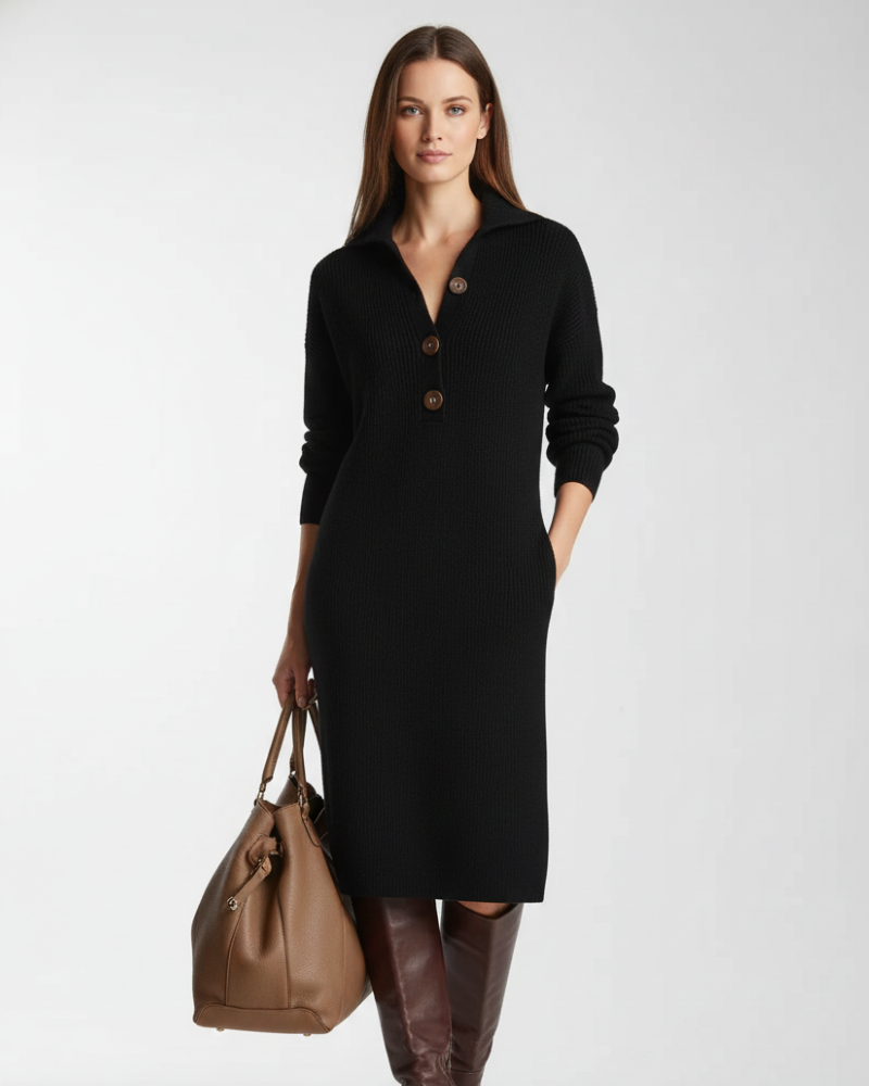 Malachi Midi Dress for Women – Comfort Fit with Collar Buttons for Sophisticated Everyday Style