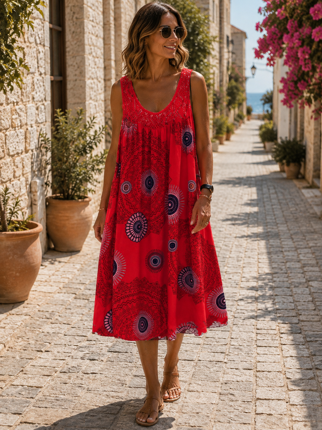 Dashiell Women's Midi Dress – Artistic Print, Flowy Comfortable Fit & Lightweight Design