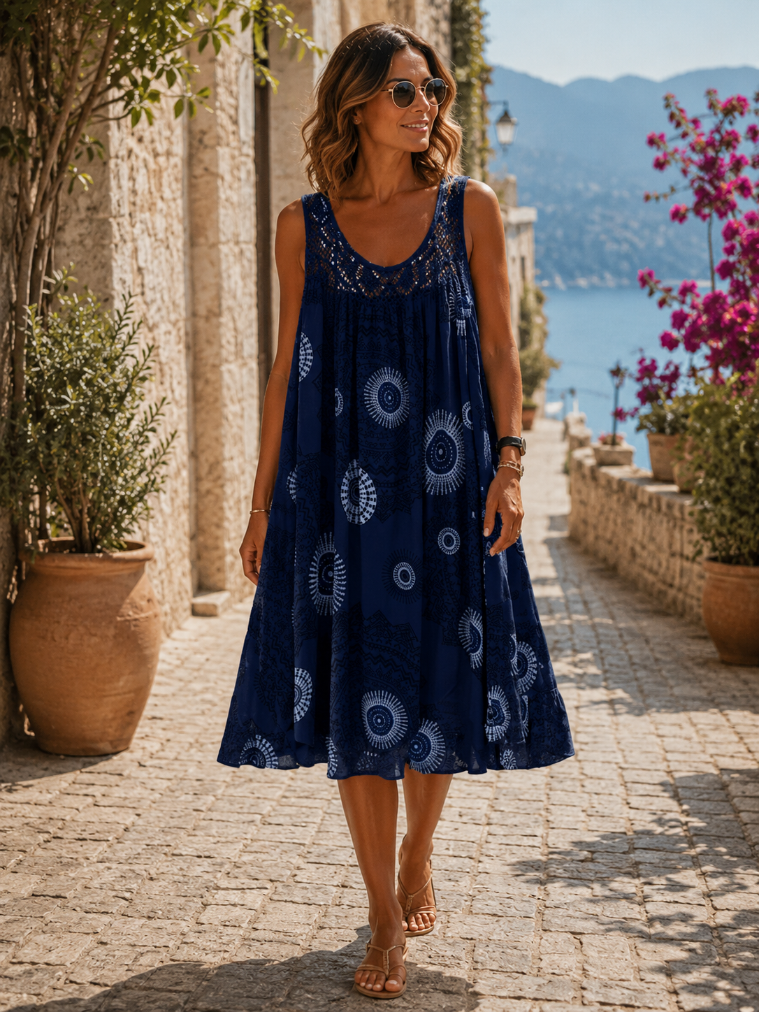 Dashiell Women's Midi Dress – Artistic Print, Flowy Comfortable Fit & Lightweight Design