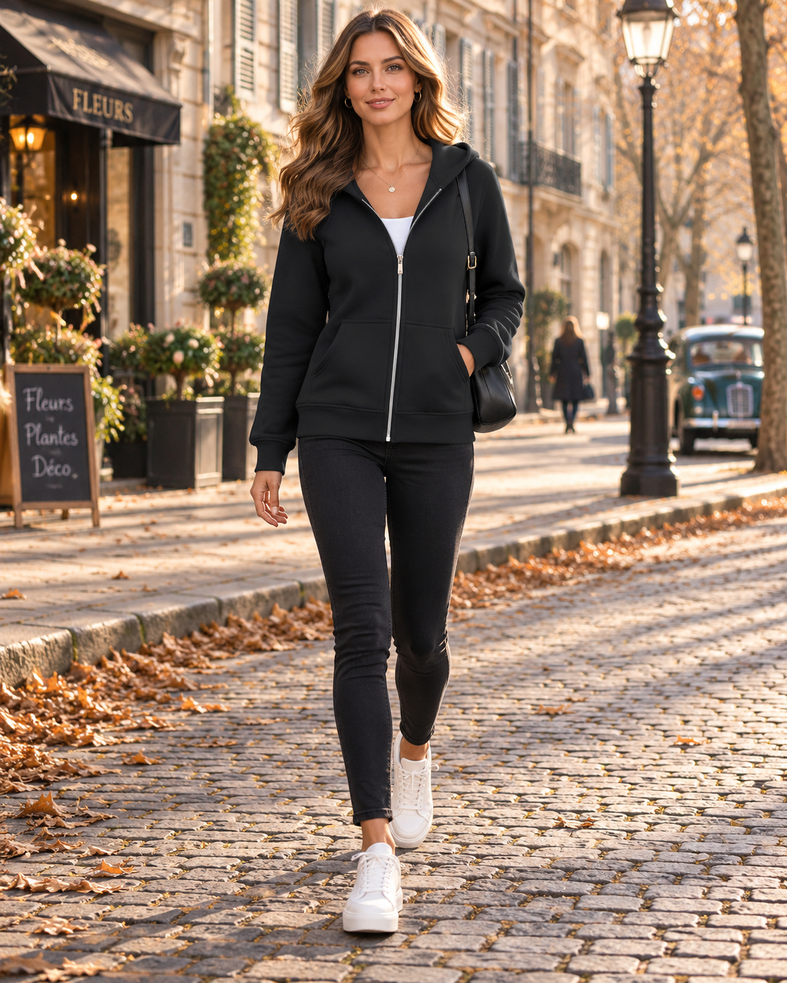 Tindra Women's Fitted Zip-Up Hoodie – Cotton-Blend Fabric, Fixed Hood & Front Handy Pockets
