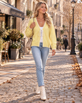 Marlowe Women's Bow-Tie Knit Cardigan – Contrast Stitch, Open-Front Design & Relaxed Silhouette