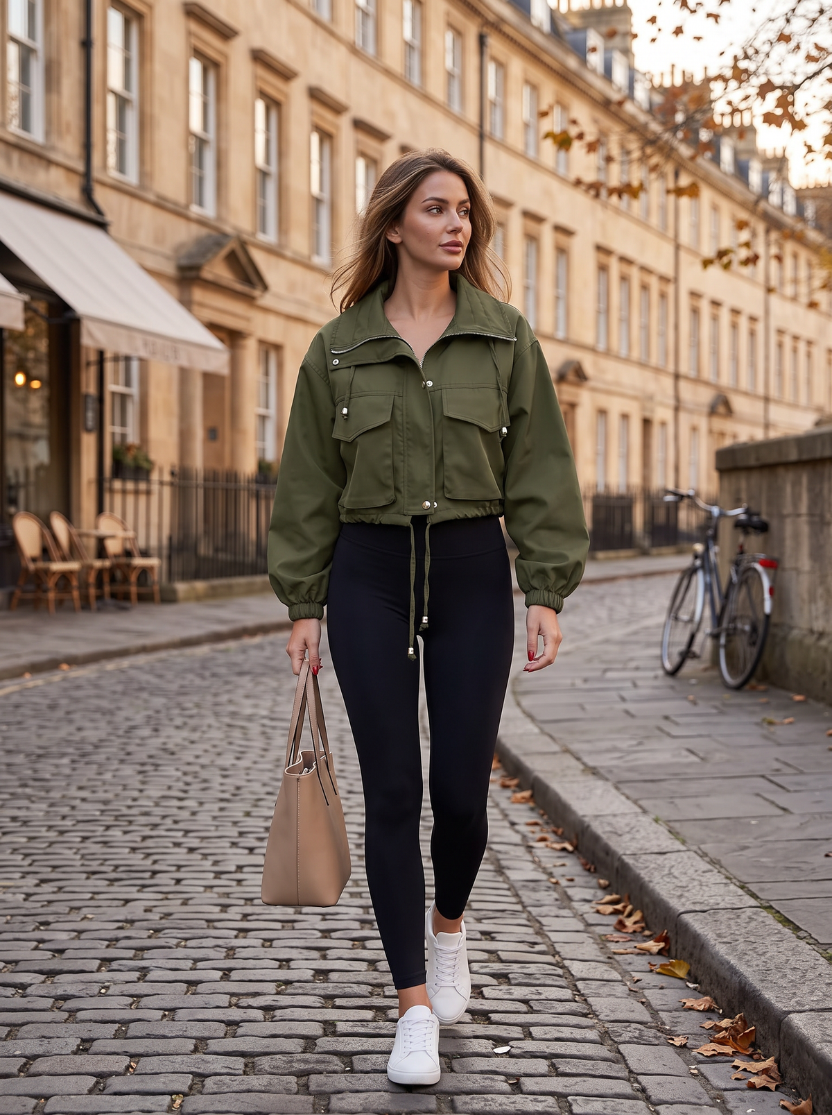 Yara Women's Cropped Jacket – Drawstring Waist, Zip & Snap Front, Flap Handy Pockets