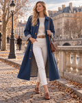 Aveline Women's Trench Coat – Button-Up Front, Classic Collar & Plaid Lining
