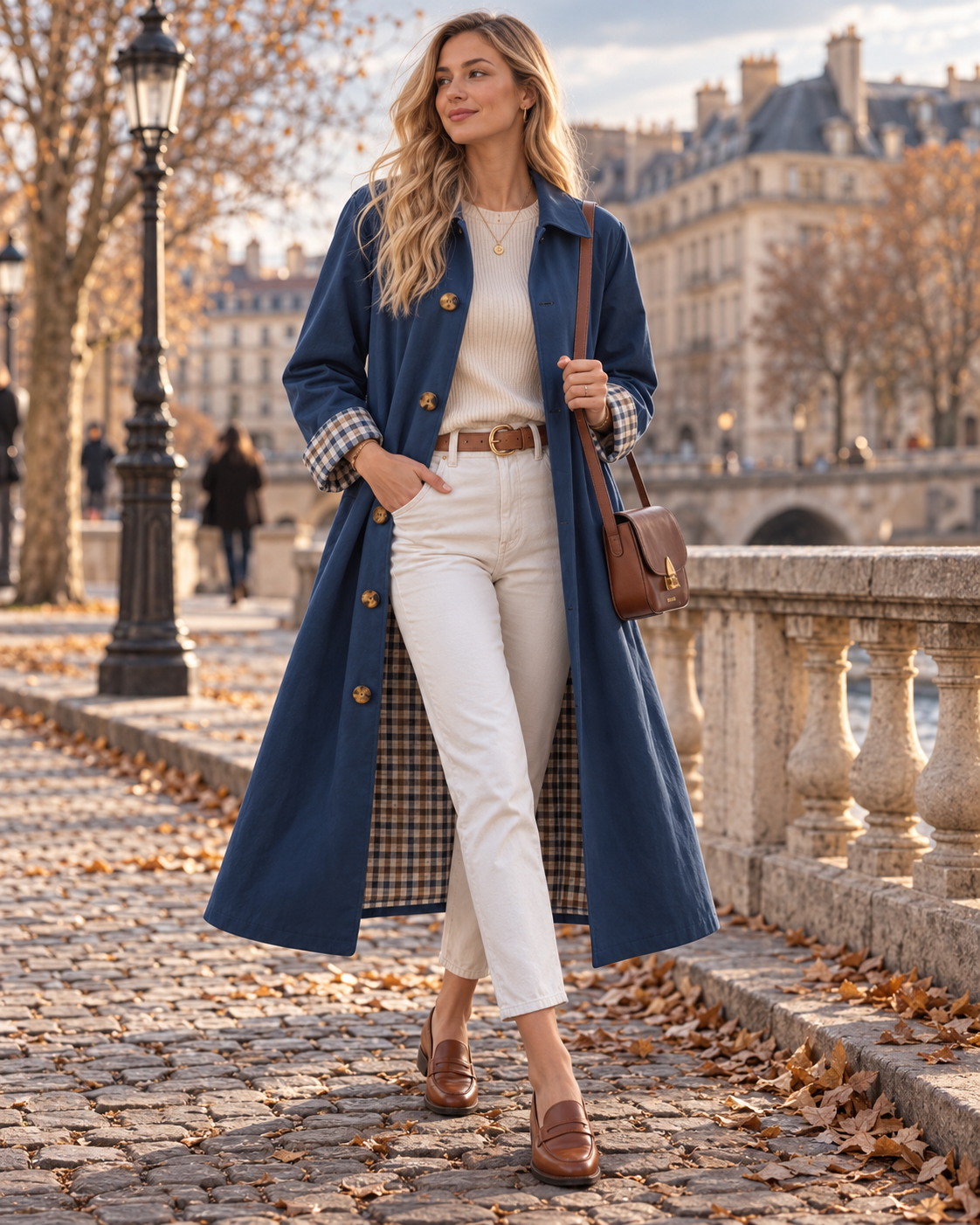 Aveline Women's Trench Coat – Button-Up Front, Classic Collar & Plaid Lining
