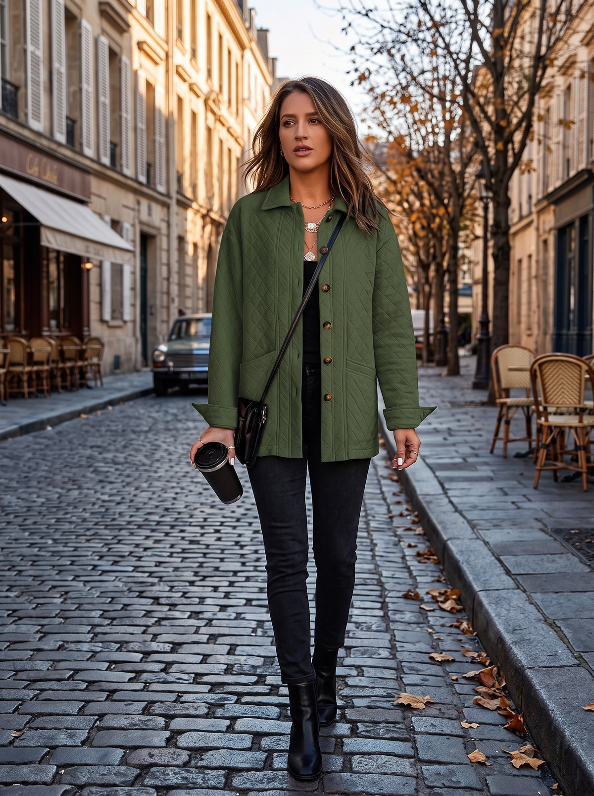 Kellan Women's Diamond Quilted Jacket – Button-Up Front, Mandarin Collar & Handy Pockets