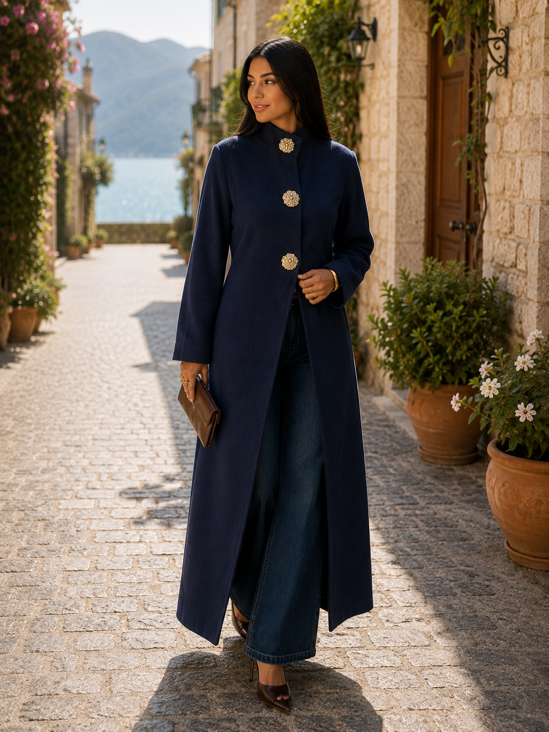 Yara Women's Long Cardigan – Gold-Tone Buttons, Plush Knit & Refined Fit