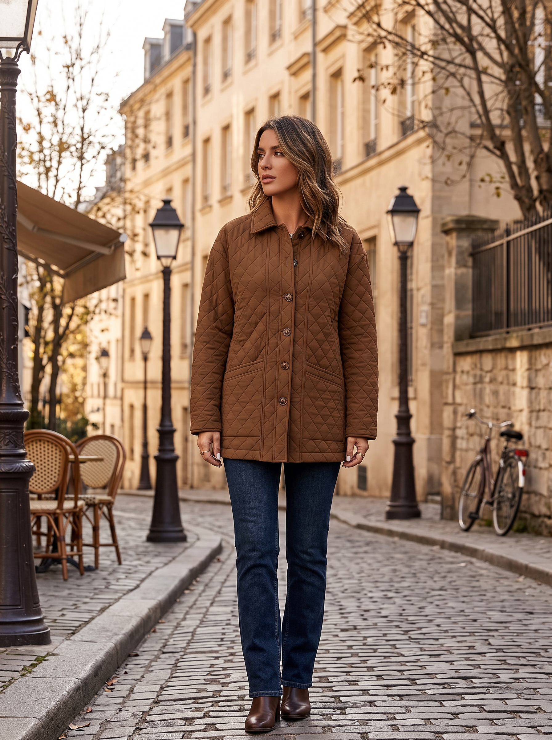 Kellan Women's Diamond Quilted Jacket – Button-Up Front, Mandarin Collar & Handy Pockets