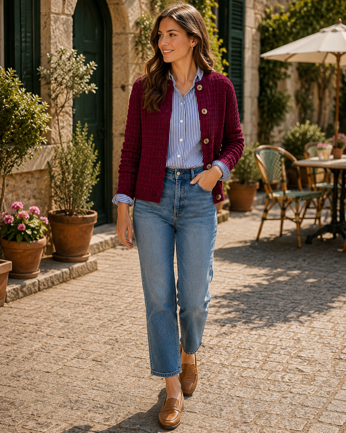 Orianna Women's Cotton Cardigan – Button-Up Front, Ribbed Knit Fabric & Easy Fit